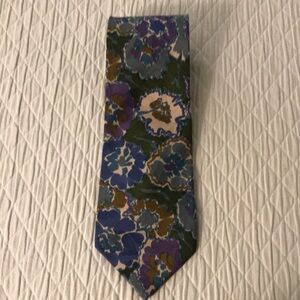 Donatello Milano Italy Silk Floral Tie Green Blue Purple Cream